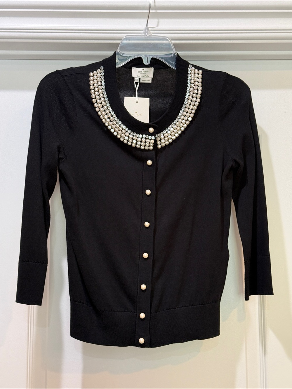 Kate Spade Tula Black Cardigan with Collar Embellishments